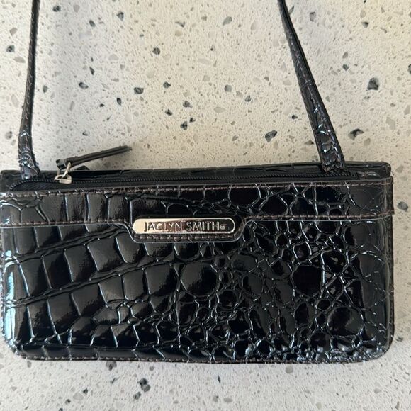 Jaclyn Smith Black/Brown Croc Patent Vegan Leather Small Crossbody Wallet EUC - Picture 10 of 10